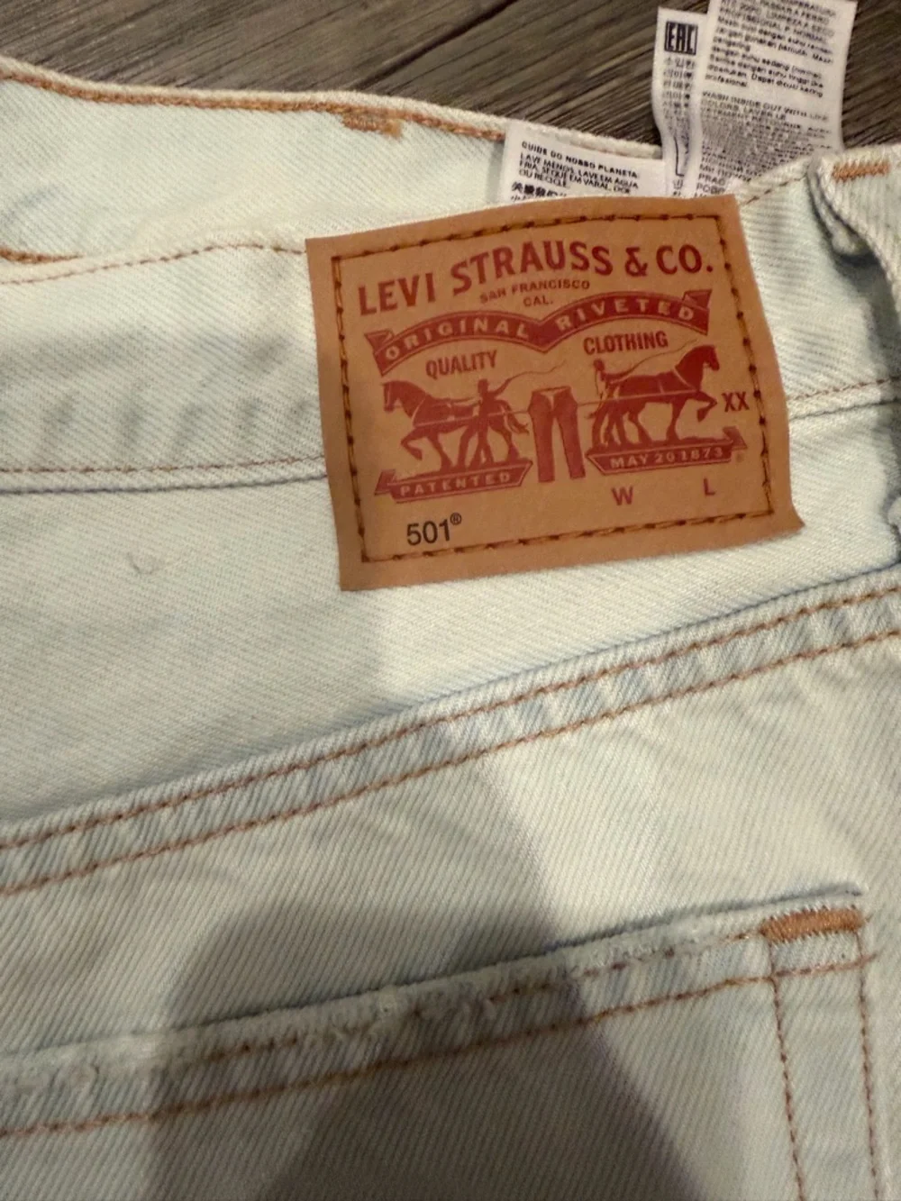 Levi's Light Blue Distressed Denim Shorts - Picture 3 of 4